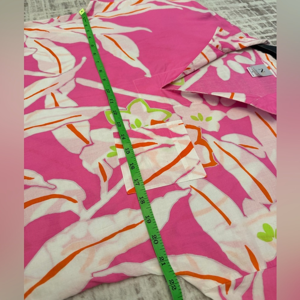 Natori Pink Floral Cotton Blouse | Tropical Print Relaxed Top Size M - Picture 11 of 12
